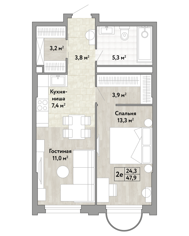 2 ккв (Евро) 47,9 м²