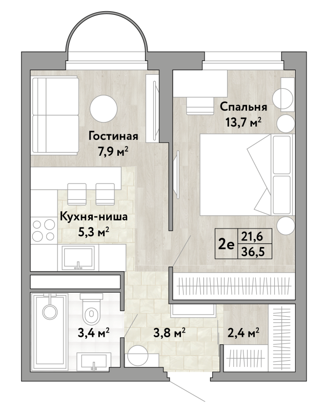 1 ккв 36,5 м²