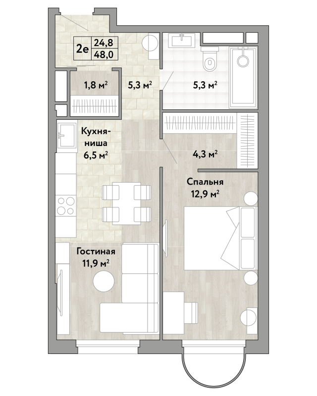 2 ккв (Евро) 48 м²