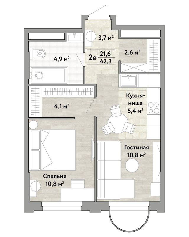2 ккв (Евро) 42,3 м²