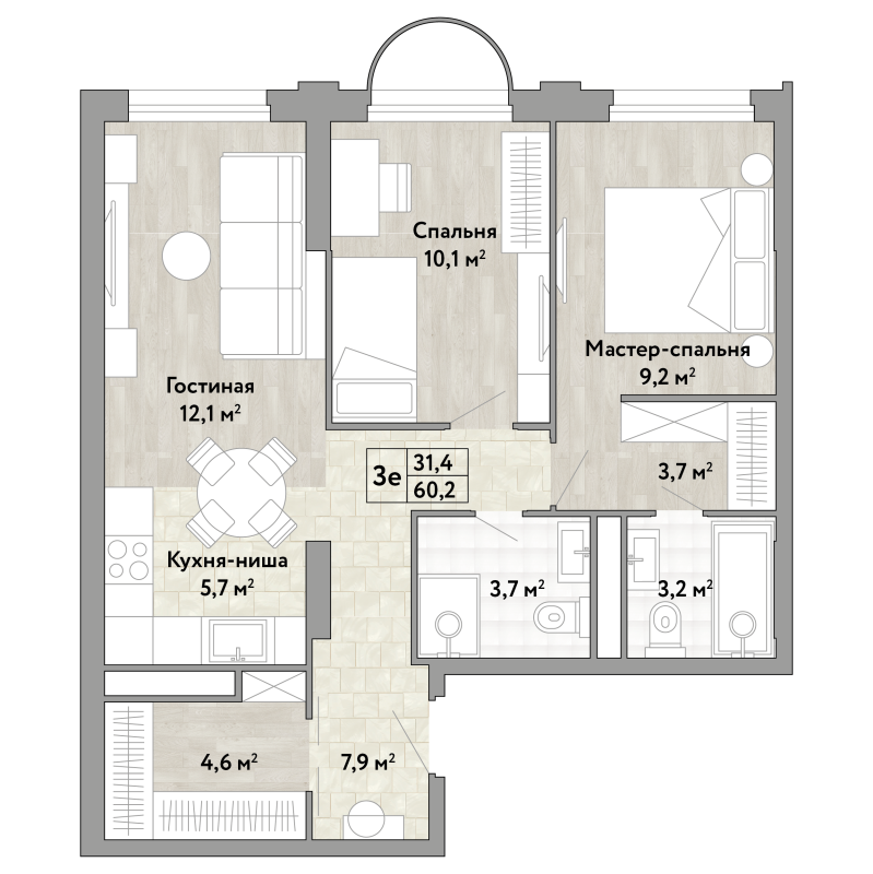 3 ккв (Евро) 60,2 м²