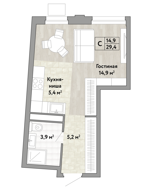 Студия 29 м²