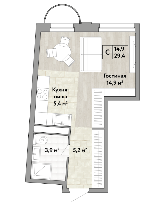 Студия 29 м²