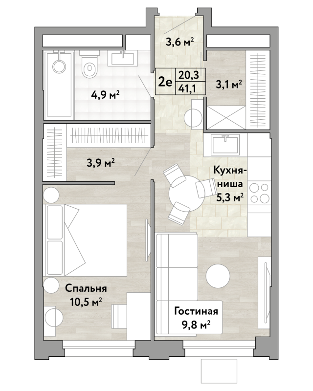 2 ккв (Евро) 41,1 м²