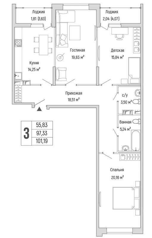 3 ккв 101,2 м²