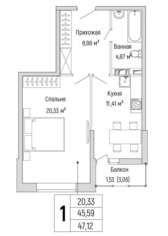 1 ккв 47,1 м²