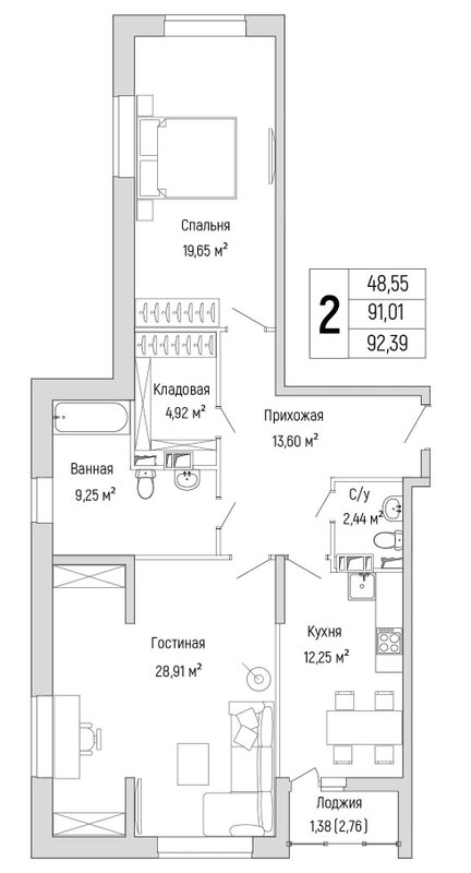 2 ккв 92,4 м²