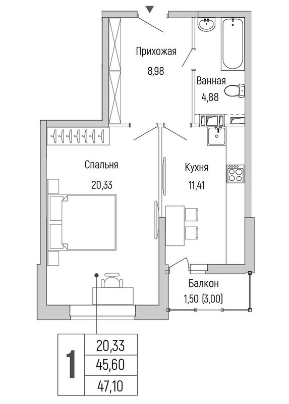 1 ккв 47,1 м²