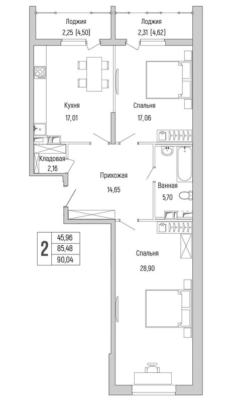3 ккв (Евро) 90 м²