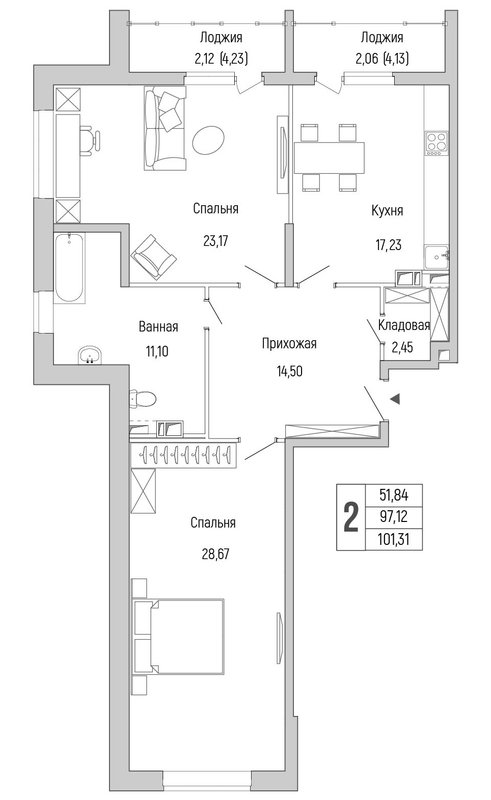 3 ккв (Евро) 101,3 м²