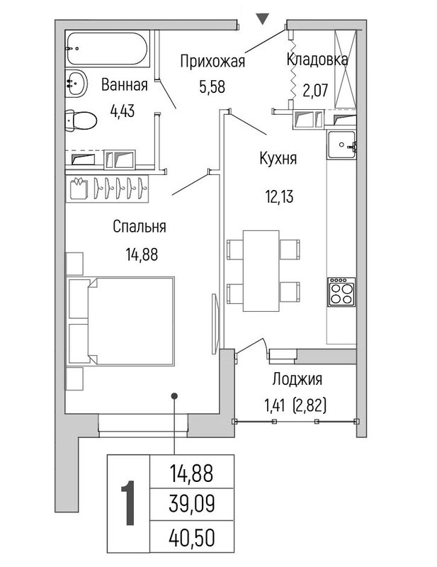 1 ккв 40,5 м²