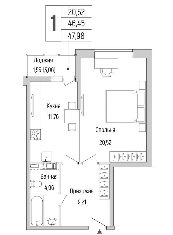 1 ккв 48 м²