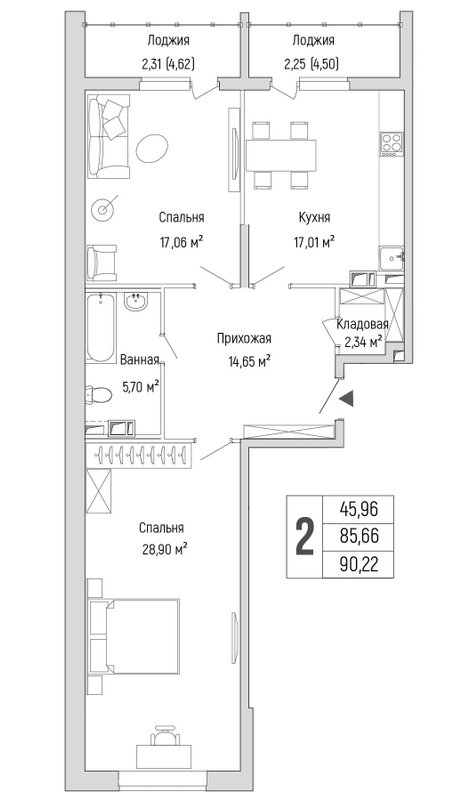 3 ккв (Евро) 90,2 м²