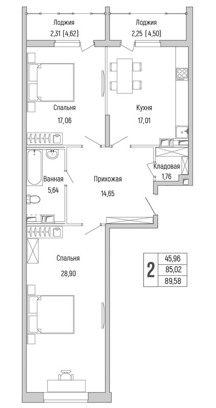 3 ккв (Евро) 89,6 м²