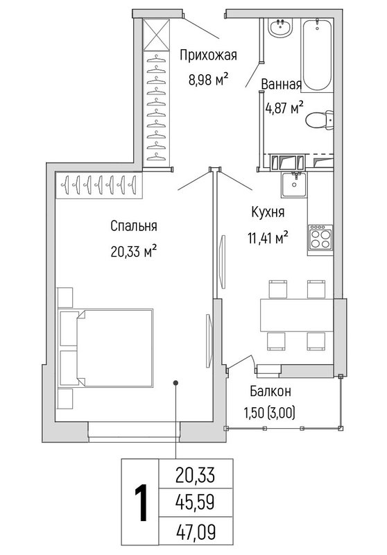 1 ккв 47,1 м²