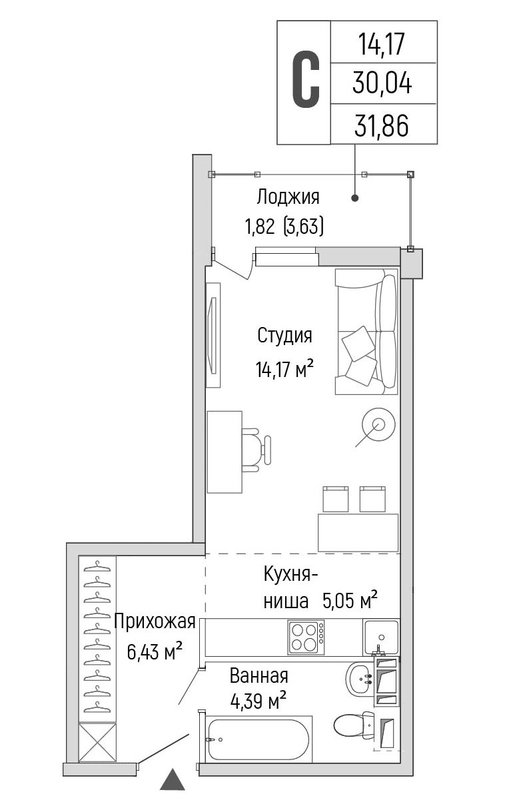 Студия 31,9 м²