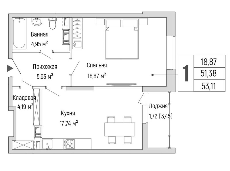 2 ккв (Евро) 53,1 м²