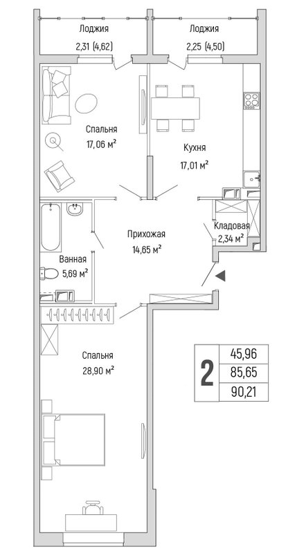 3 ккв (Евро) 90,2 м²
