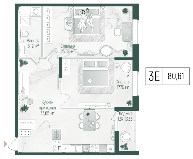 3 ккв (Евро) 94,7 м²