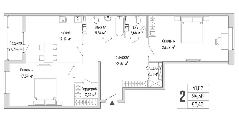 3 ккв (Евро) 96,4 м²