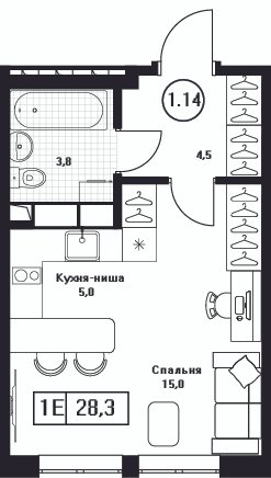 Студия 28,3 м²