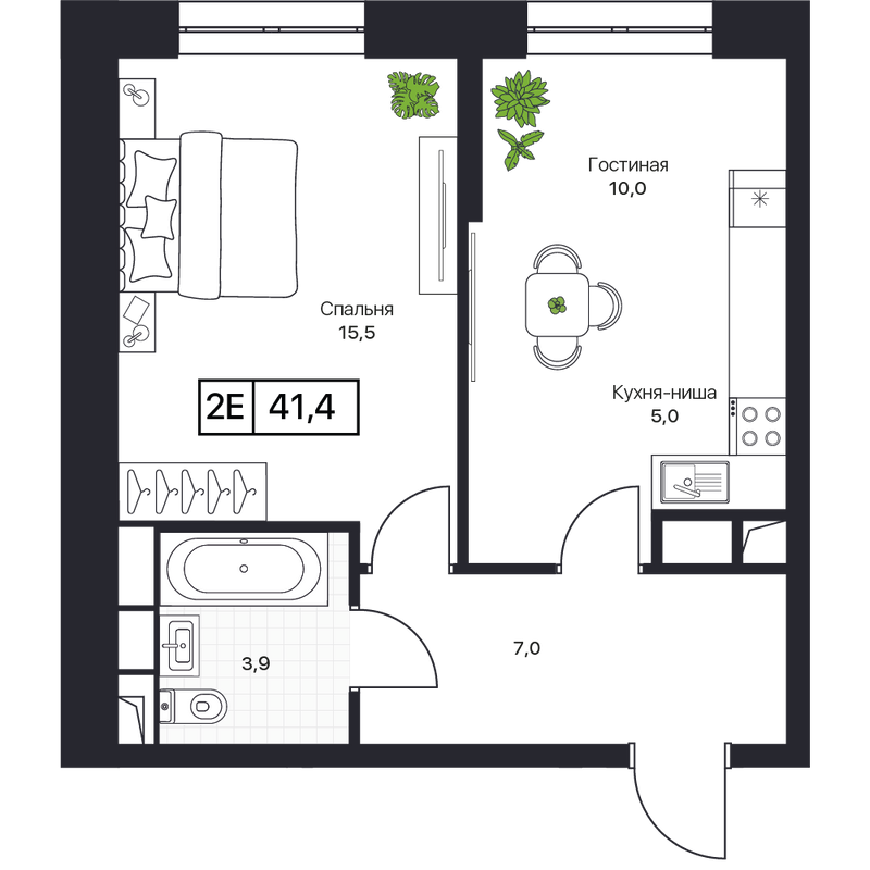 2 ккв (Евро) 41,9 м²