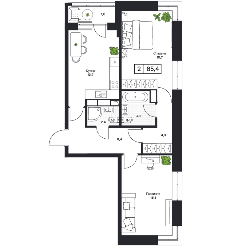 2 ккв 65,9 м²