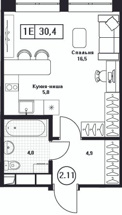 Студия 30,4 м²