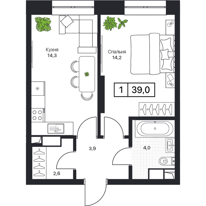 1 ккв 36,8 м²