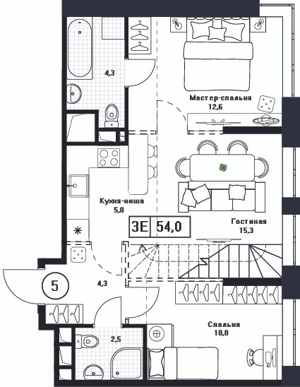 3 ккв (Евро) 54 м²