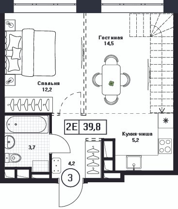 2 ккв (Евро) 39,8 м²
