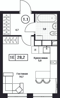 Студия 28,2 м²