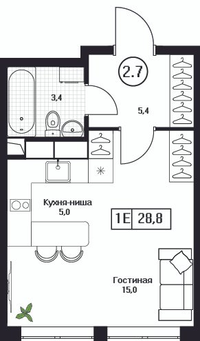 Студия 28,8 м²
