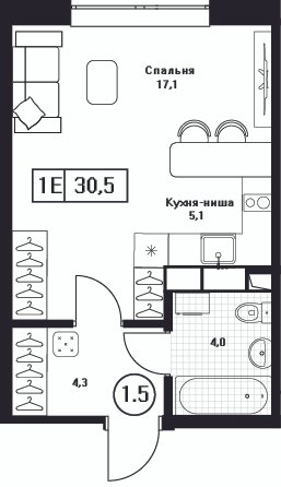 Студия 30,5 м²