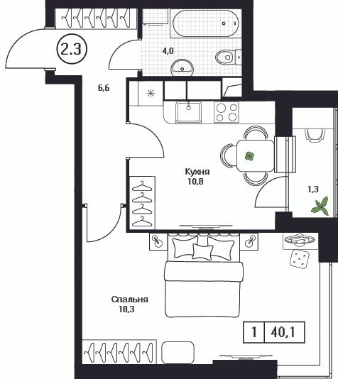 1 ккв 41 м²