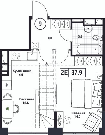 2 ккв (Евро) 37,9 м²