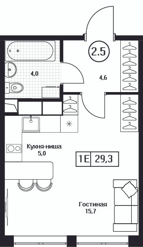 Студия 29,3 м²