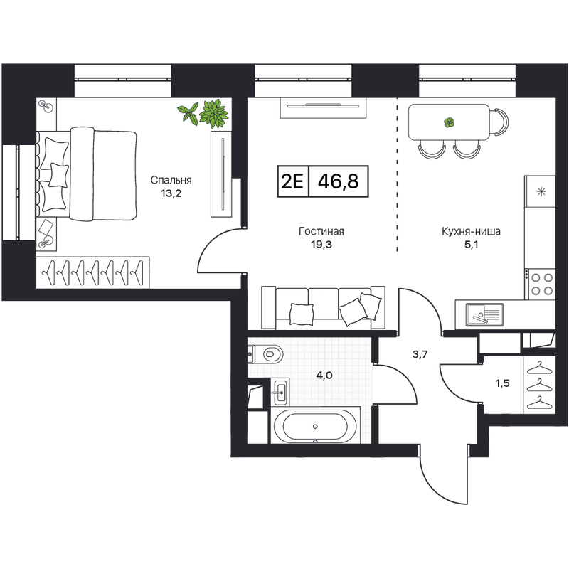 2 ккв (Евро) 47 м²
