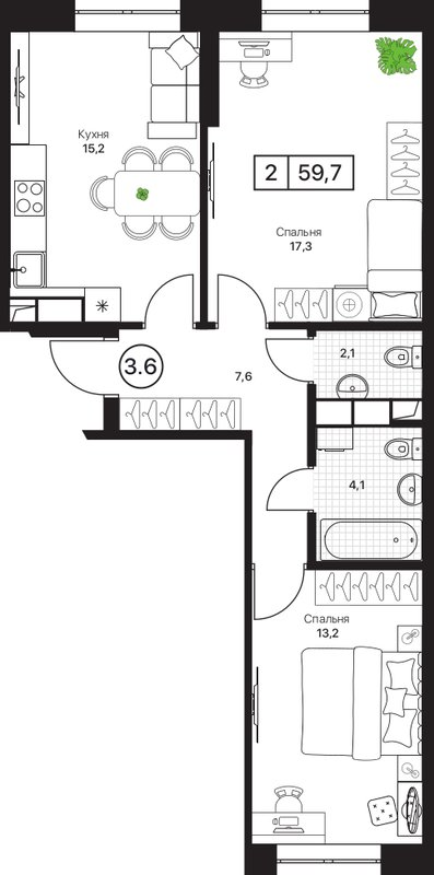 3 ккв (Евро) 59,7 м²
