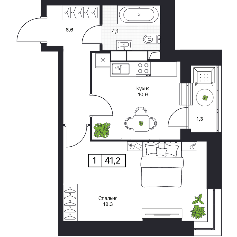 1 ккв 41,6 м²