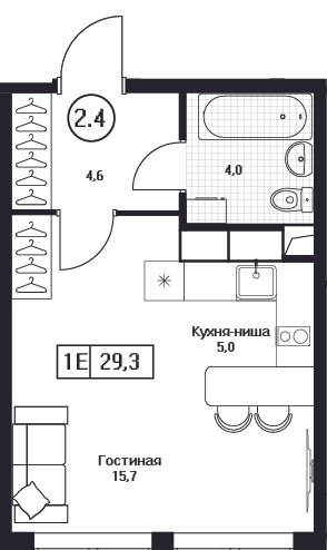 Студия 29,3 м²