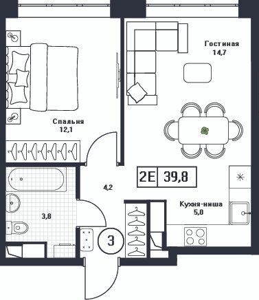 2 ккв (Евро) 39,8 м²