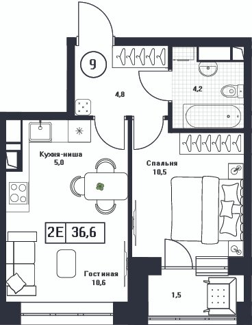 2 ккв (Евро) 36,6 м²