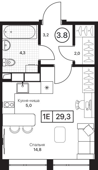Студия 29,3 м²
