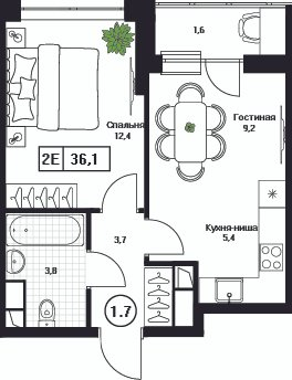 2 ккв (Евро) 36,1 м²