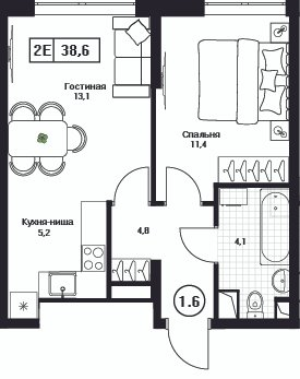 2 ккв (Евро) 38,6 м²