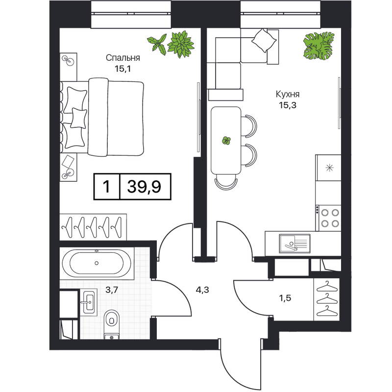 2 ккв (Евро) 39,8 м²