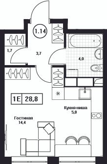Студия 28,8 м²
