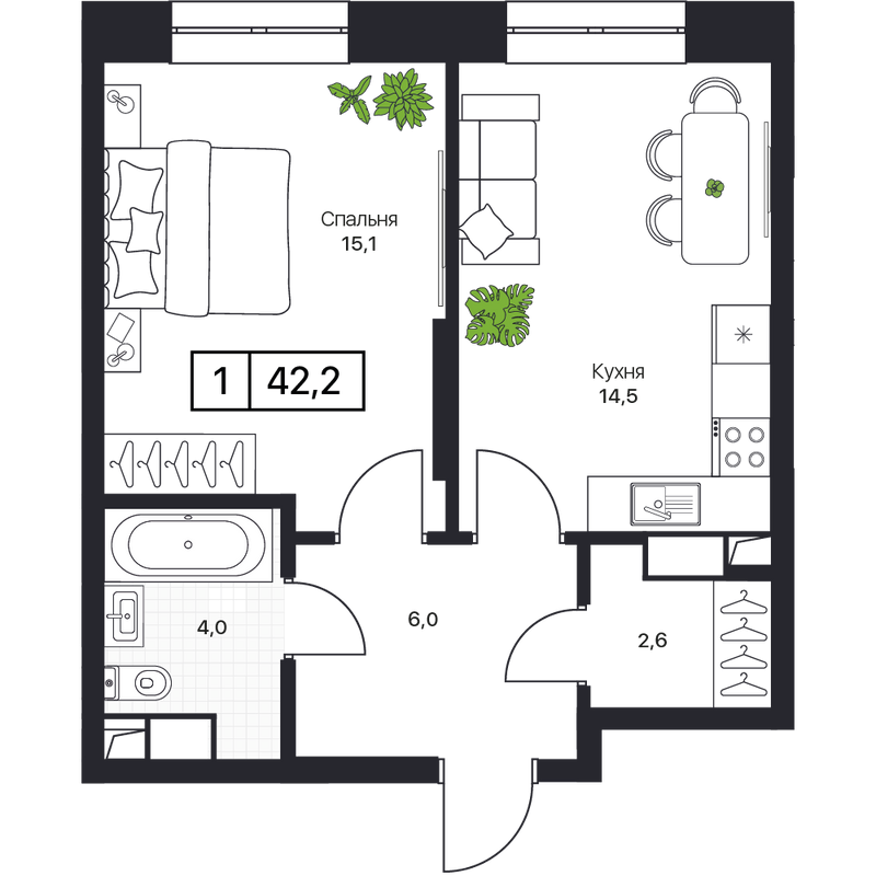 1 ккв 42,2 м²
