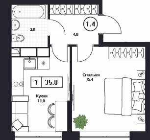 1 ккв 35 м²